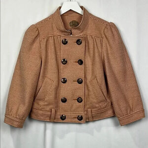 Idra Womens Jacket Apricot/Cream 4 Houndstooth Check Front Zip Pockets Short New